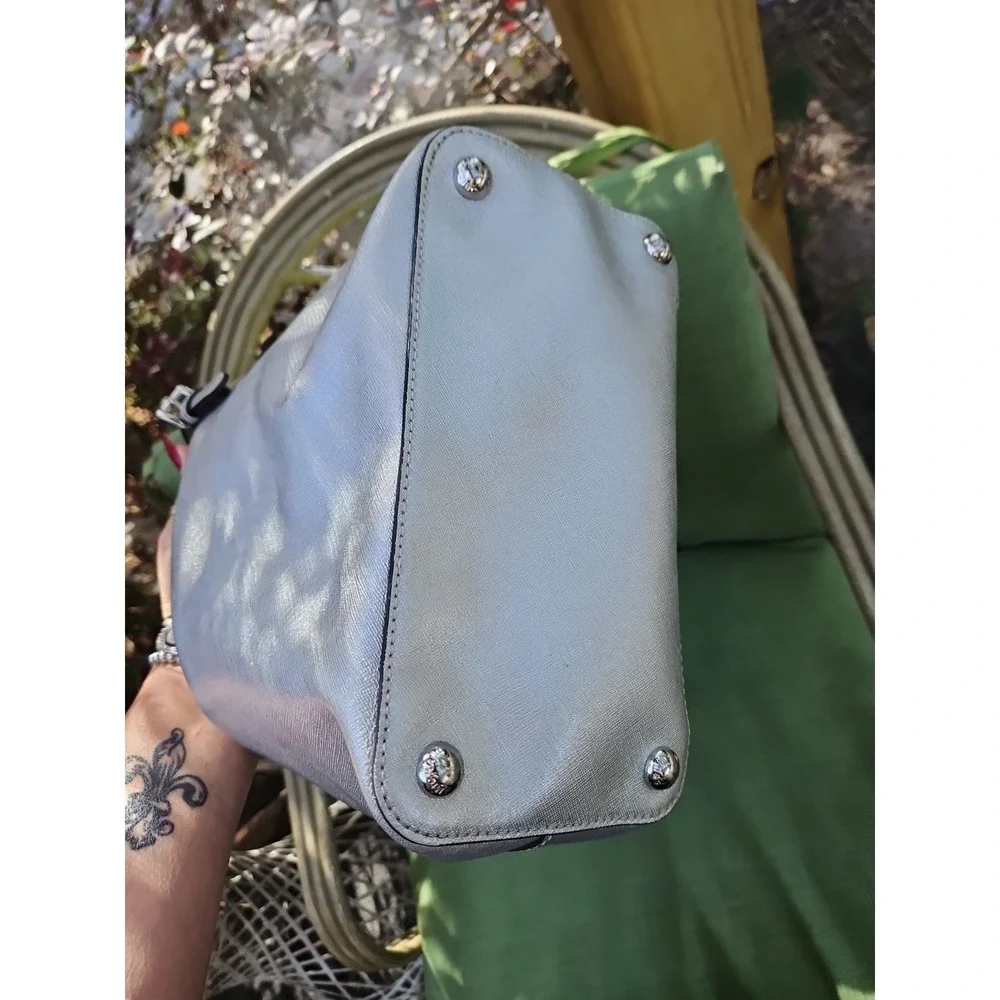 Michael Kors Jet Set Silver Metallic Tote Bag Purse Satchel MK‎ Logo Large